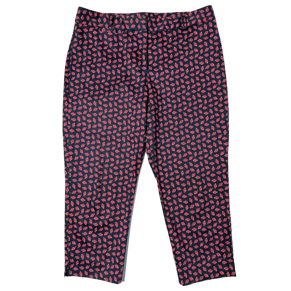 Talbots Navy Blue Cropped Pants with Pink Floral Print